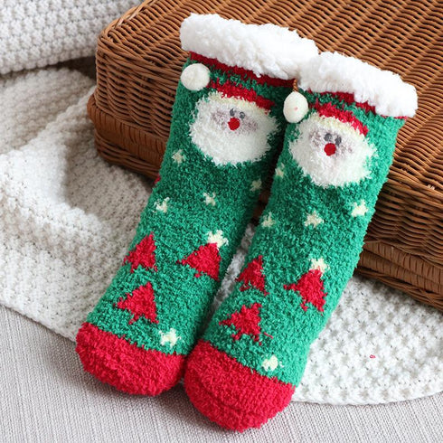Children's Christmas socks lamb velvet coral fleece socks children's floor socks plus velvet baby socks non-slip